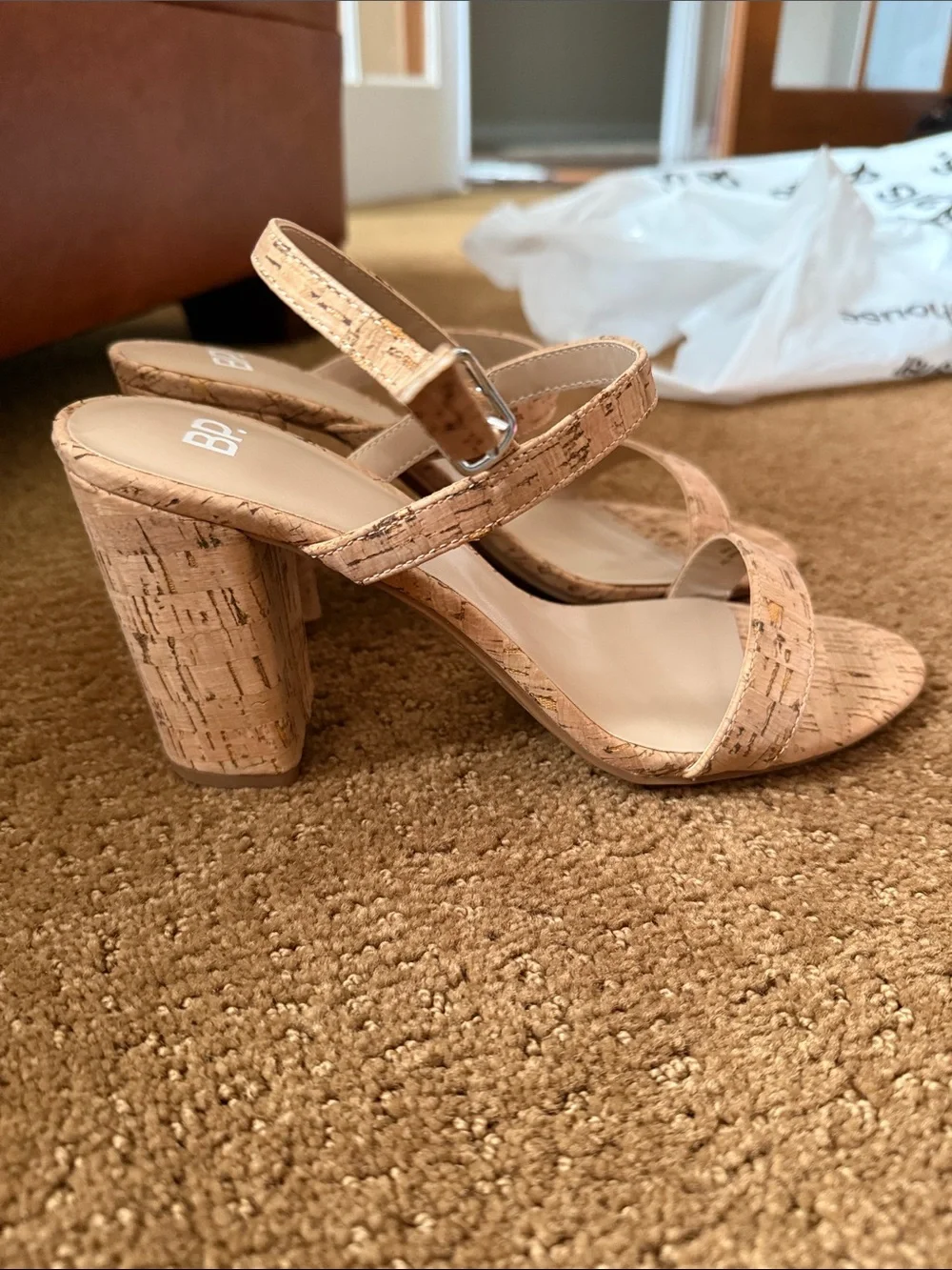 bp Cork Strap Sandals in Natural Beige
